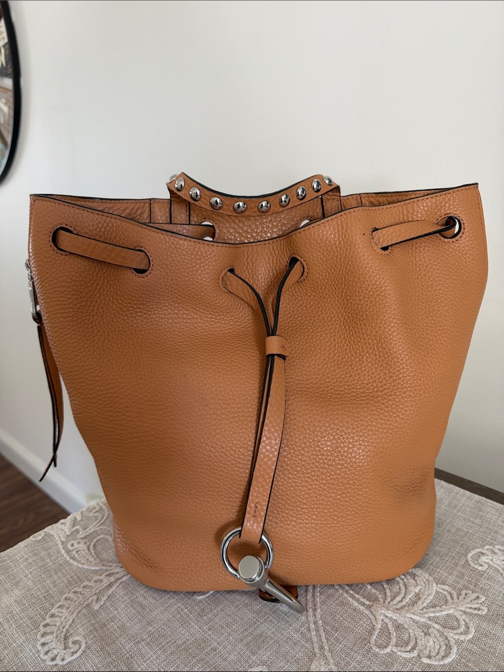 Rebecca Minkoff Blythe Pebbled Leather Drawstring Backpack/Accent Top Handle